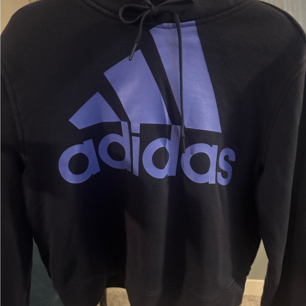 Adidas Women’s Navy Hoodie Sweatershirt with Blue Logo